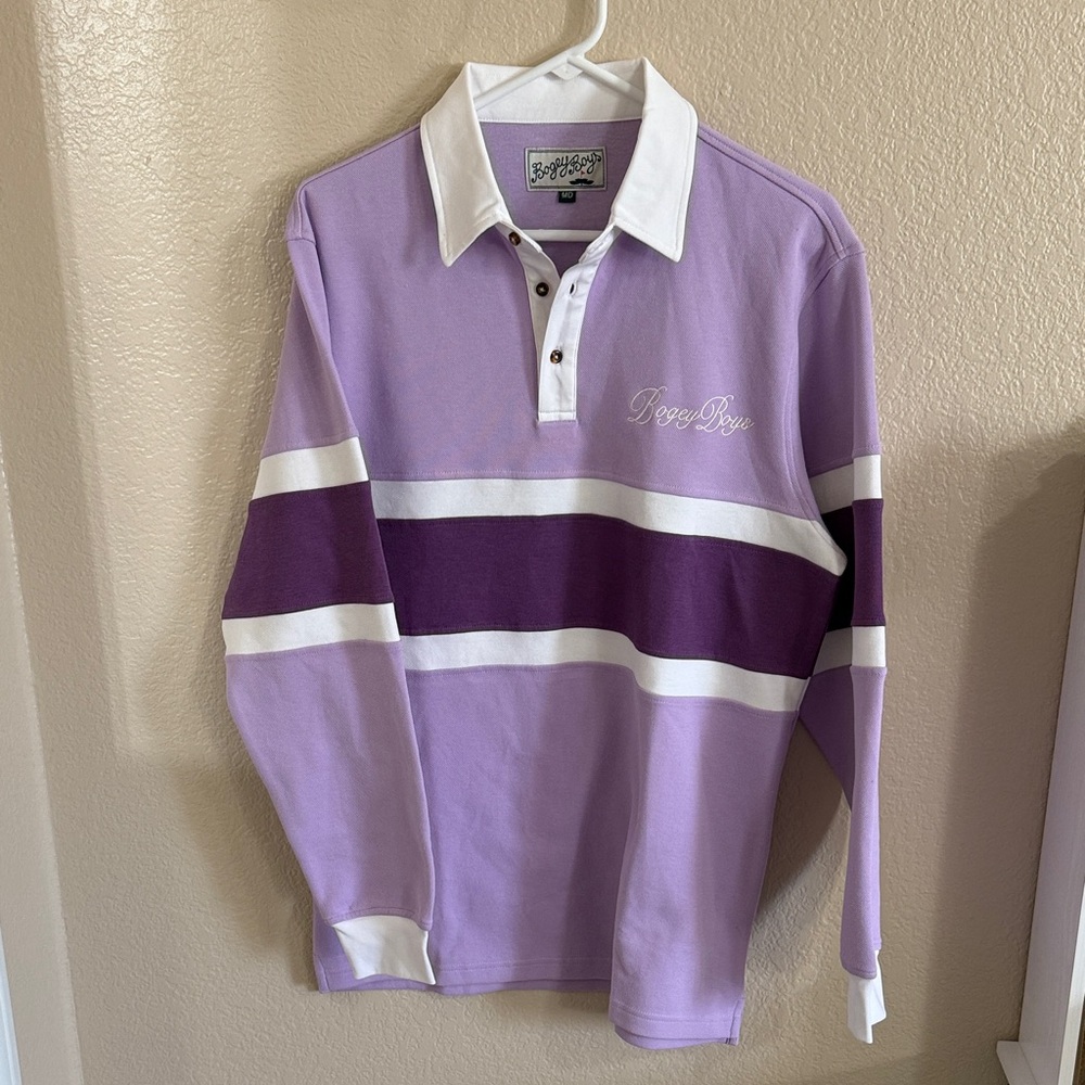 Bogey Boys Lavender Purple and White Men's Button-Down Rugby/Golf Shirt
